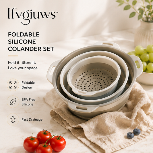 Ifvgiuws™ Foldable Silicone Colander Set for Pasta, Fruit, Vegetables & Kitchen Storage Saving