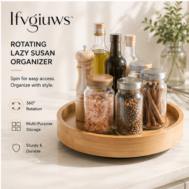 Ifvgiuws™ Rotating Lazy Susan Organizer Tray for Kitchen Countertop, Pantry & Dining Table