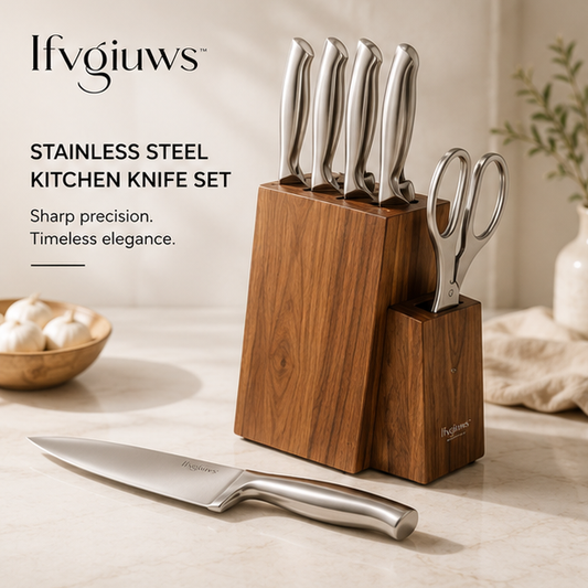 Ifvgiuws™ Professional Kitchen Knife Set with Wooden Block, Chef Knife & Utility Knives