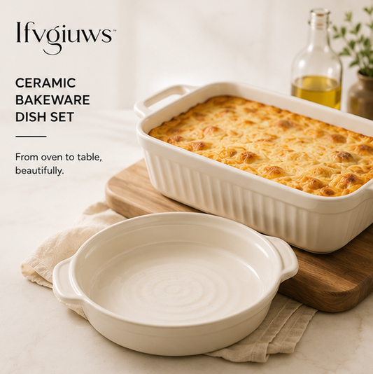 Ifvgiuws™ Ceramic Baking Dish Set for Lasagna, Roasting, Casserole & Oven-to-Table Serving